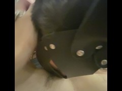 The foot slave loves eating wet pussy of his goddess and licking her boots