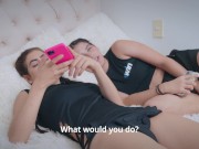Preview 1 of Lesbian college girls play with dildo to see who can come more times