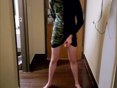 Femboy takes a long naughty piss in a dress