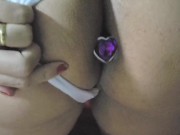 Preview 4 of Real housewife trying other silver anal plug
