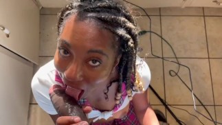 This hot school girl came over to visit my daughter but found she love to suck big black cocks