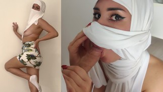 MUSLIM SLUT STRIP AND SUCK IN WHITE HIJAB