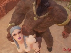 He fucks a sexy elf girl in a temple | Horse man fucks a sexy young lady