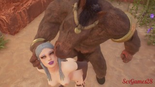 He fucks a sexy elf girl in a temple | Horse man fucks a sexy young lady