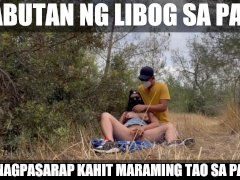 Bahala na kahit maraming tao basta magpasarap tayo - Pinay in public park