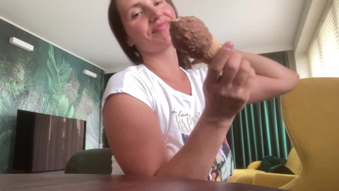 Milf woman eats ice cream not sexual way