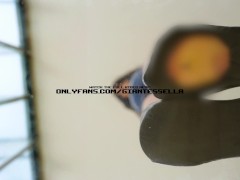 Giantess girl puts shrunken slave in her latex shoes/socks