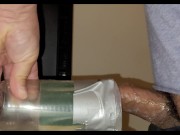 Preview 6 of Uncut veiny, rockhard, small dick fucks a homemade fucktoy, thick gooey cum at the end! Enjoy!