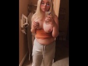 Preview 2 of Cute blonde girl plays with her big boobs