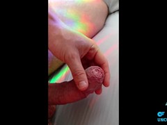 slow foreskin play on an white large uncut cock