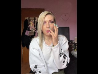 Sexy Blonde High_School Girl Smokes a_Cigarette
