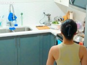 Preview 2 of 18not20 Chinese Girl Lures Old Filipino Husband To The Kitchen By Cooking Sinigang Doggy Style