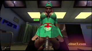 Citor3 3D VR Game enfermeiras de látex bombeiam marinheiros com cama de vácuo e bomba