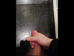 Public restroom wank with cumshot