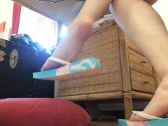 Tasty feet under the desk to be smelled and adored