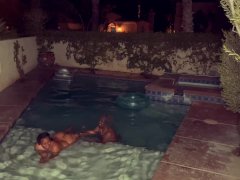 Ebony Babe Gets Stepbros BBC while out by the Pool Pussy Play outside and some Sloppy Head