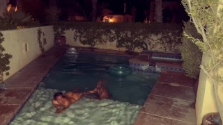 While Playing Outside And By The Pool Ebony Cutie Gets Some Sloppy Head And Her Stepbros' BBC