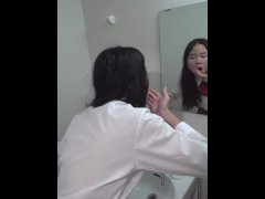BTS - Japanese schoolgirl in the bathroom washing cum off her face - Real Sex with Baebi Hel