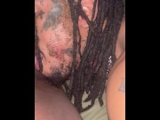 Preview 4 of Light skin dread with face tattoos drinks Ebony hair salon manager’s wet pussy
