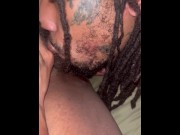 Preview 5 of Light skin dread with face tattoos drinks Ebony hair salon manager’s wet pussy