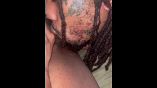 Ebony Hair Salon Manager's Wet Pussy Is Drank By A Light Skin Dread With Face Tattoos