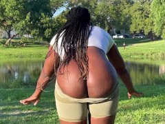 Naughty Black Girl Stretching and Flashing in a Public Park
