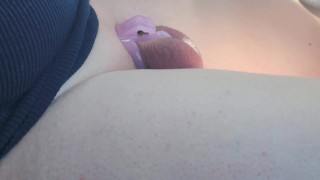 Pantsless driving my Dom around in my PINK CHASTITY CAGE!