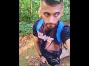 Preview 1 of Big uncut cock latino jerking outdoors in the woods and eating his own cum careful not to get caught
