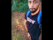 Preview 2 of Big uncut cock latino jerking outdoors in the woods and eating his own cum careful not to get caught