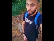 Preview 3 of Big uncut cock latino jerking outdoors in the woods and eating his own cum careful not to get caught