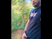 Preview 4 of Big uncut cock latino jerking outdoors in the woods and eating his own cum careful not to get caught