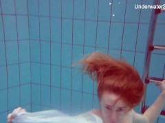 Sexy Russian chick pool swim session naked