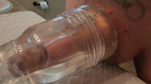 Clear Fleshlite masturbation with creampie