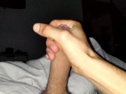 Preview 4 of Horny Man Masturbates His Wet Big Cock in Bed and Cums with Closed Foreskin