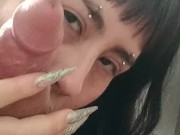 Preview 1 of Black-haired white girl eats a big cock