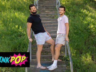 TWINK POP - Bearded Hunk Brysen Takes Newbie Griffin's Big Cock In His Ass Until He Cums On His Face