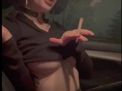 EGIRL SLUT SMOKING BLUNT IN CAR