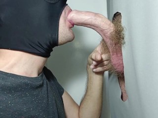 Blond Hunk with a Curved Dick comes to the Gloryhole to get a Good Job done with his Mouth.