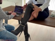 Preview 1 of business bitch seduces the boss in the office to cum all over her long overknee leather boots