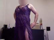 Preview 6 of Fake Boobs FF-Cup: Long thin purple dress and my enourmous strapon tits. (no audio) Tobi00815 (047)