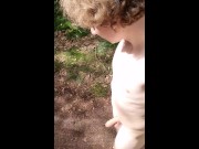 Preview 4 of Full nude walking and pissing in public forest