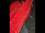 Preview 1 of Big ol' Red Thigh High Boots fucked and masturbated on