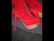 Preview 3 of Big ol' Red Thigh High Boots fucked and masturbated on