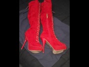 Preview 4 of Big ol' Red Thigh High Boots fucked and masturbated on