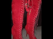Preview 5 of Big ol' Red Thigh High Boots fucked and masturbated on