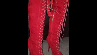 Big ol'Red Thigh High Boots fucked and masturbated on