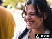 Preview 2 of LEZ BE BAD - Big-Titted Neighbors Lauren Phillips & Mona Azar Use A Dildo During Rough Secret Affair