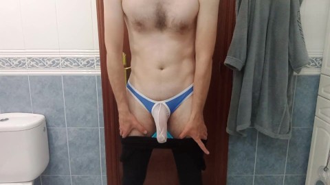 Jerking off on my chinesse underwear after riding bike...wish I had rode a cock !