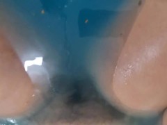 Bath Time Stroking my EXTRA WET CLIT & HAIRY BUSH
