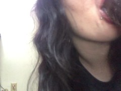 Sloppy head spit bubbles on dildo